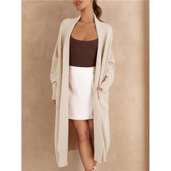 Womens Long Cardigan Sweaters with Pockets Apricot - Picture 4 of 5